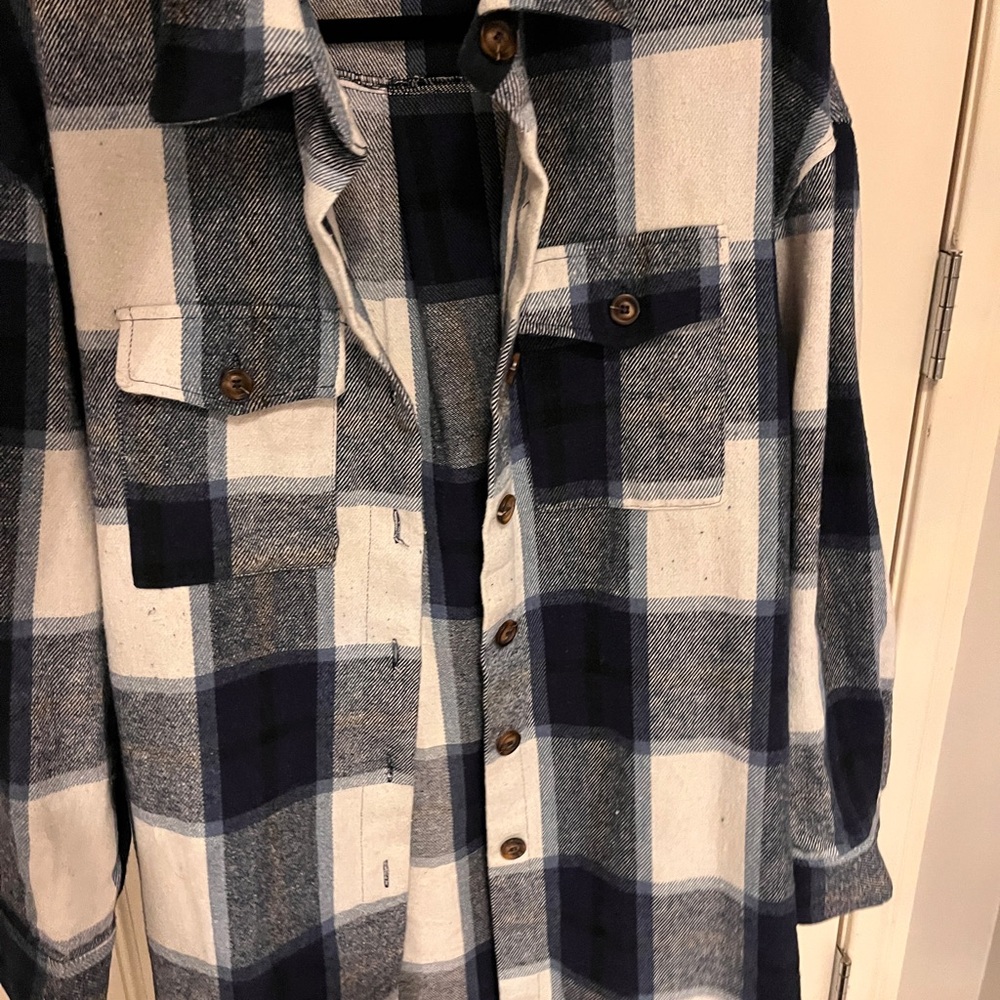 Blue and White Plaid Button-Up Shirt